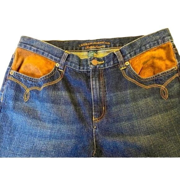 Lauren Jeans Company HOST PICK Lauren Denim Blue Jeans Leather Pockets Sz 12 - Picture 2 of 11